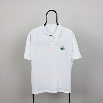 90s Wallace & Gromit Polo Shirt T-Shirt White Large