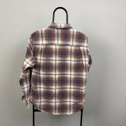 00s Stussy Plaid Shirt T-Shirt Purple Small