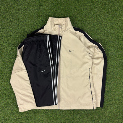 00s Nike Piping Tracksuit Jacket + Joggers Set Brown Large