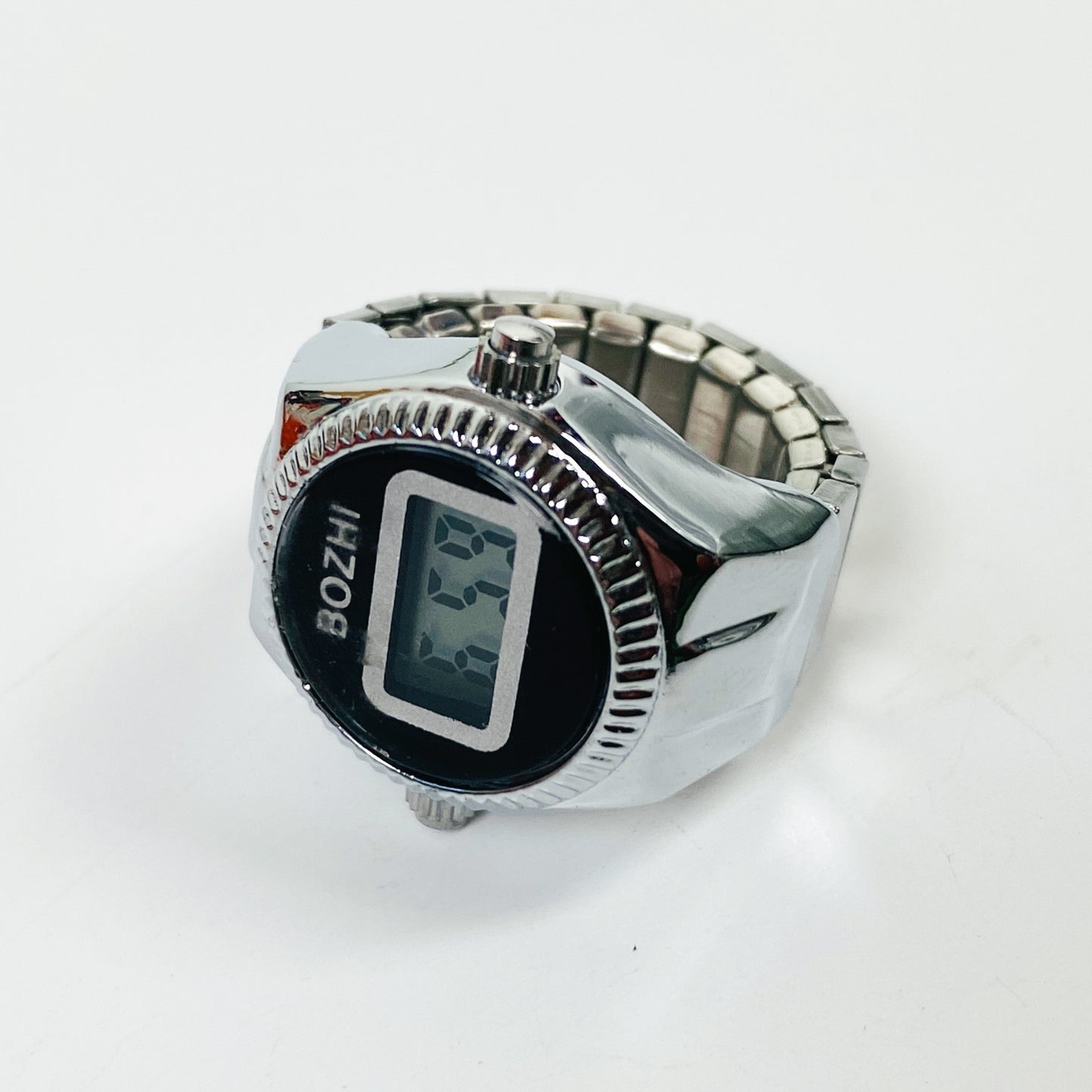 Retro Adjustable Digital Watch Ring Silver Black