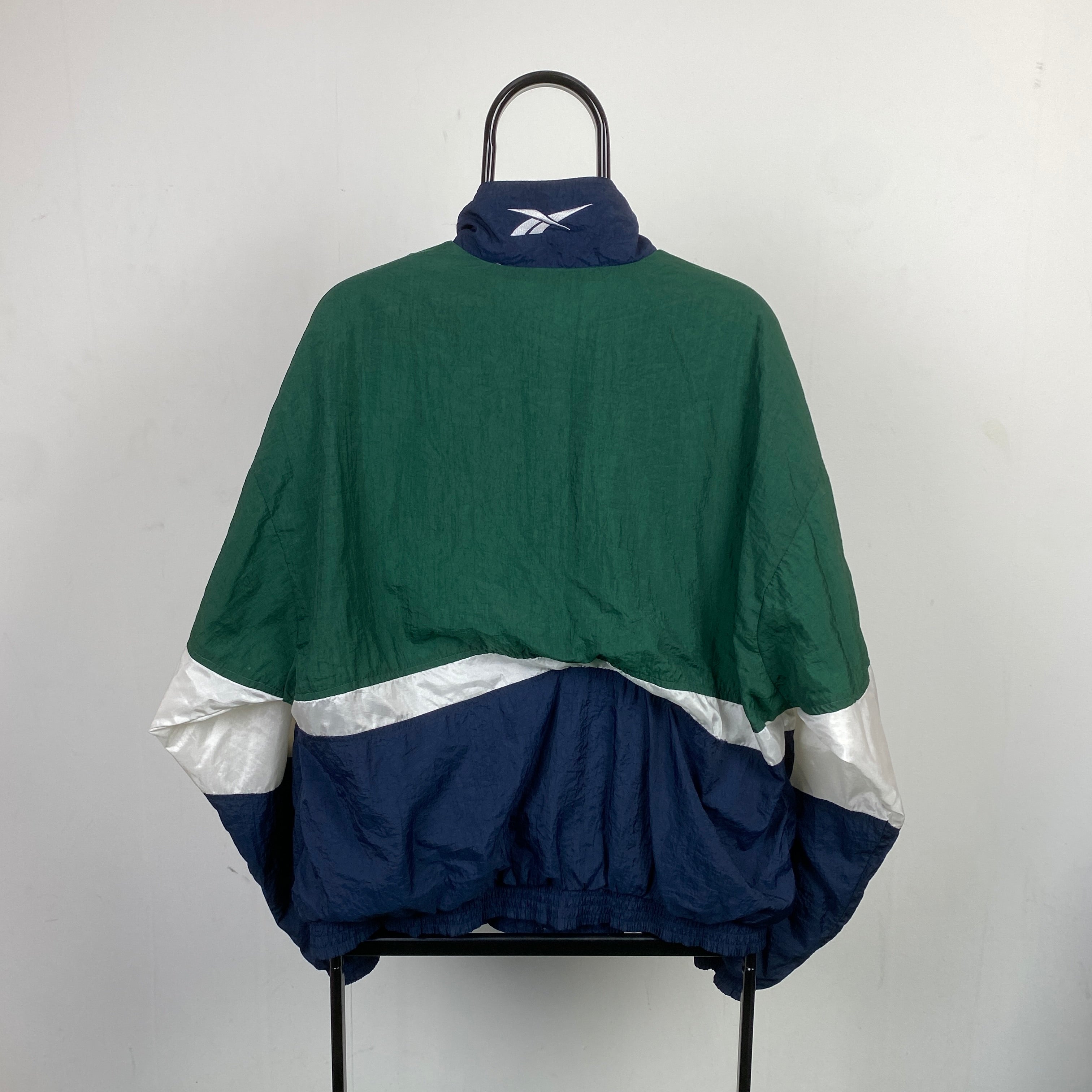 Retro Reebok Windbreaker Jacket Green Large