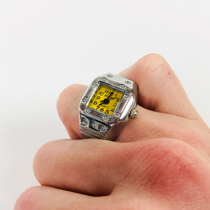 Retro Adjustable Watch Ring Silver Yellow