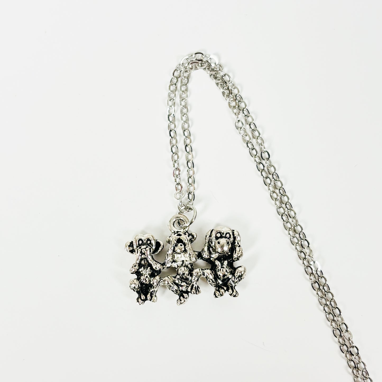 Three Wise Monkeys Silver Necklace