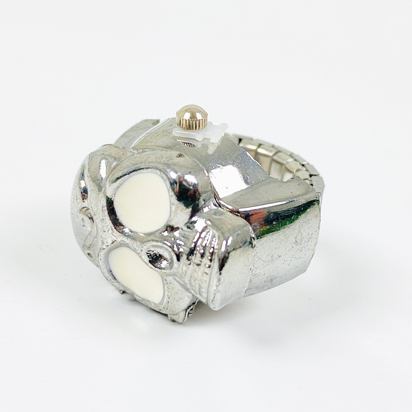 Skull Cap Adjustable Watch Ring Silver