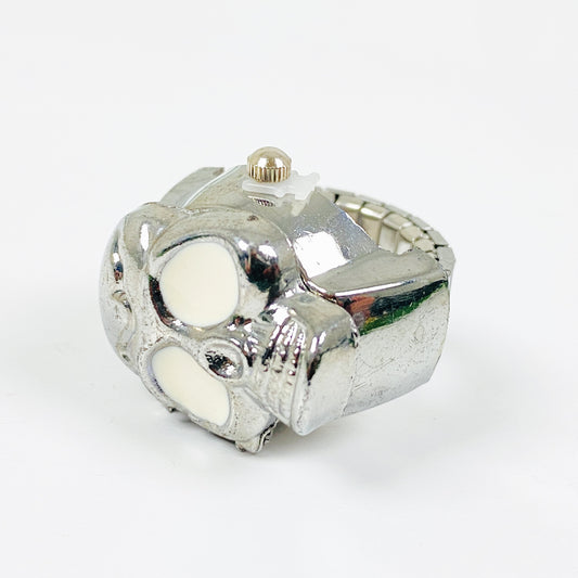 Skull Cap Adjustable Watch Ring Silver