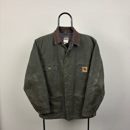 90s Carhartt Blanket Lined Chore Coat Jacket Green Medium