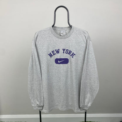 00s Nike New York Long Sleeve T-Shirt Grey Medium