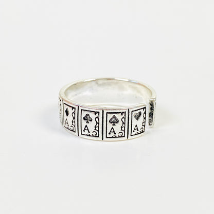 Vintage Retro Adjustable Ace Card Ring Silver