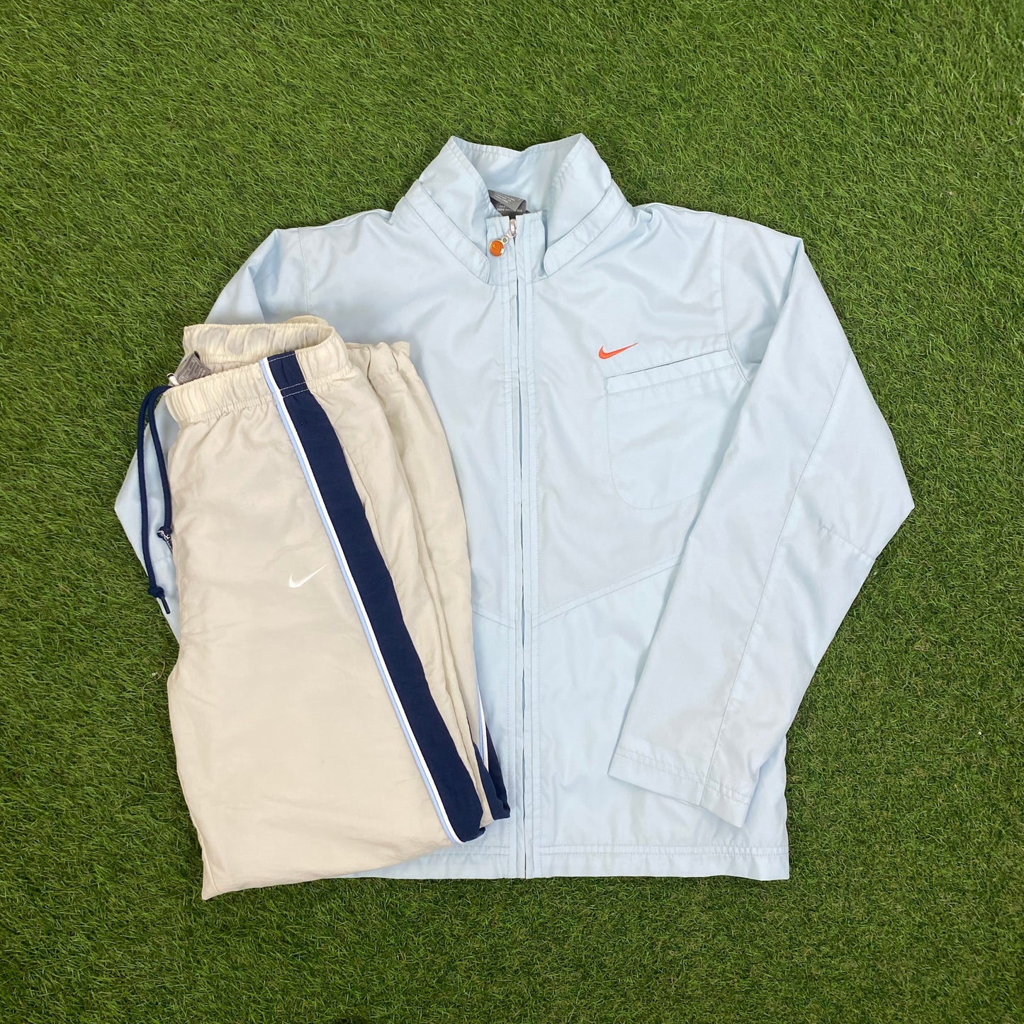 00s Nike Piping Tracksuit Jacket + Joggers Set Baby Blue XS