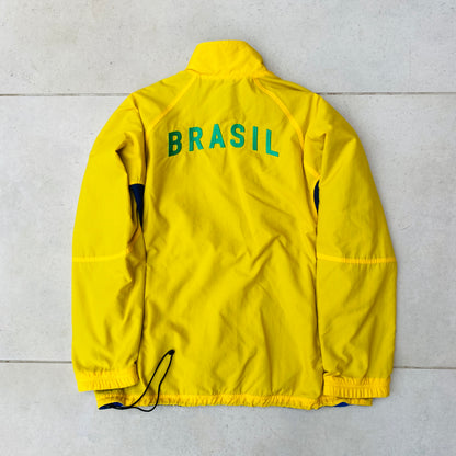 90s Nike Brazil Reversible Windbreaker Jacket Yellow Blue Medium