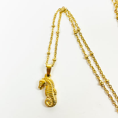 Retro Seahorse Necklace Chain Gold