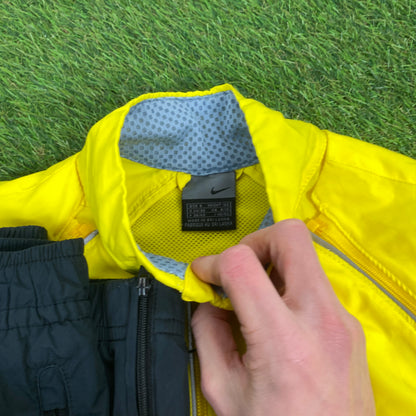 00s Nike Piping Windbreaker Jacket + Joggers Set Yellow Small