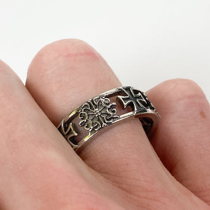 Retro Adjustable Antique Cross Ring Silver