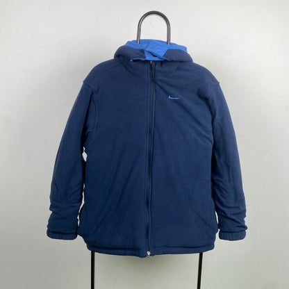 00s Nike Reversible Fleece Coat Jacket Blue Small