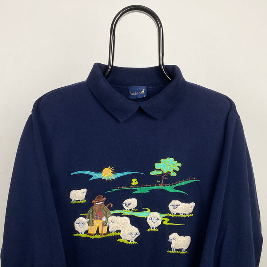 90s Tulchan Sheep Sweatshirt Blue Small