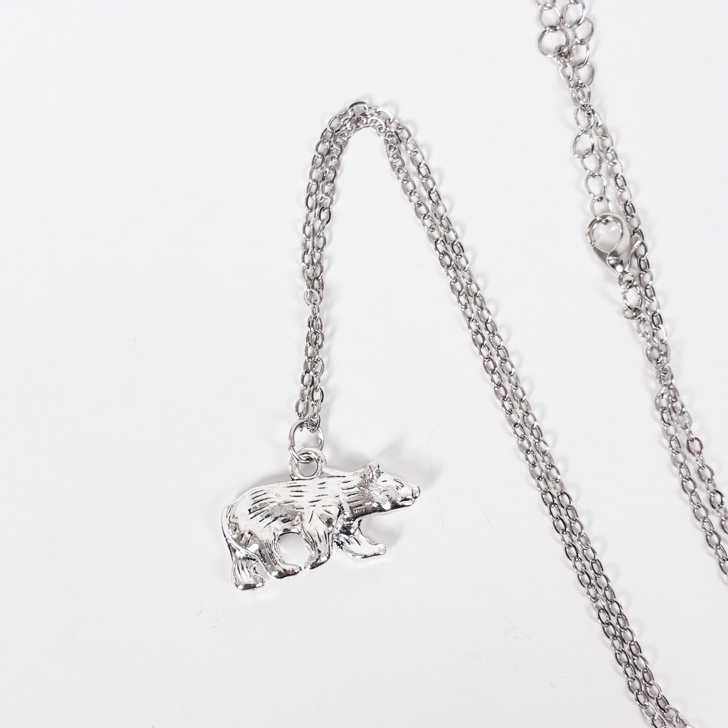 Bear Charm Necklace Silver
