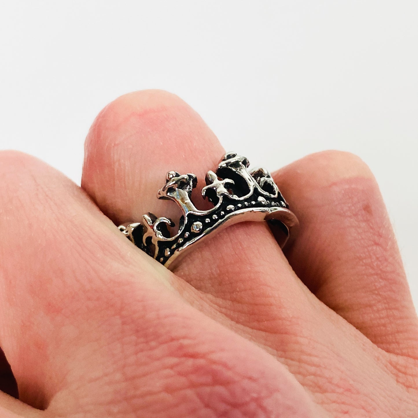 Retro Adjustable Antique Crown Ring Silver