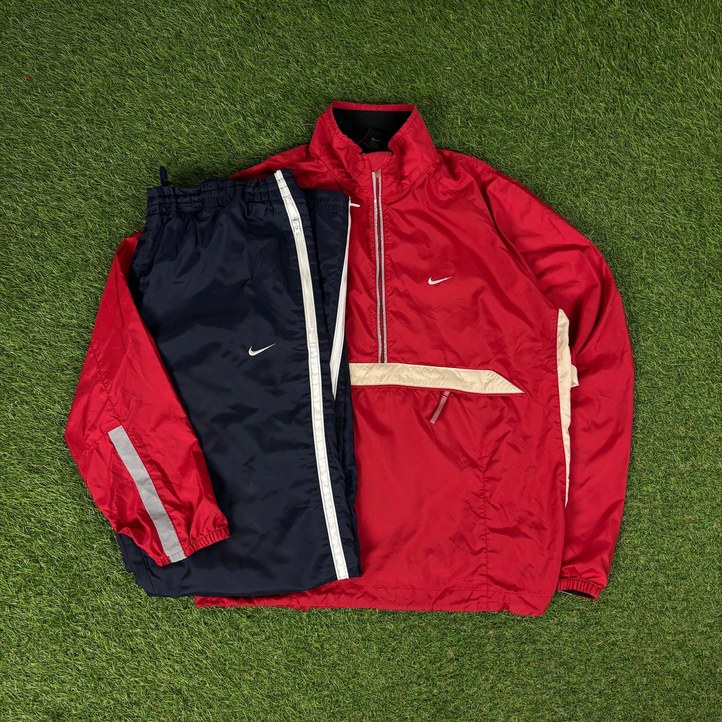 90s Nike Windbreaker Jacket + Joggers Set Red Medium