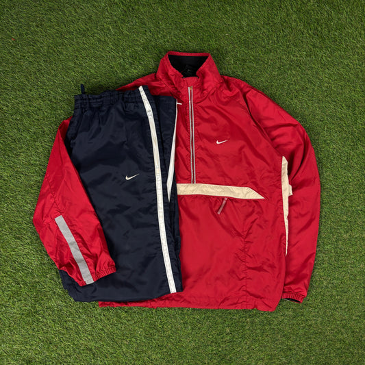 90s Nike Windbreaker Jacket + Joggers Set Red Medium