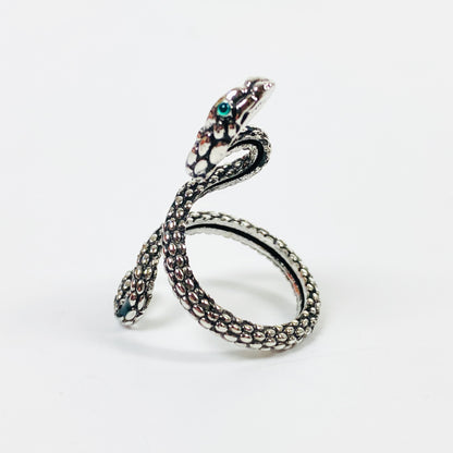 Retro Adjustable Snake Gem Ring Silver