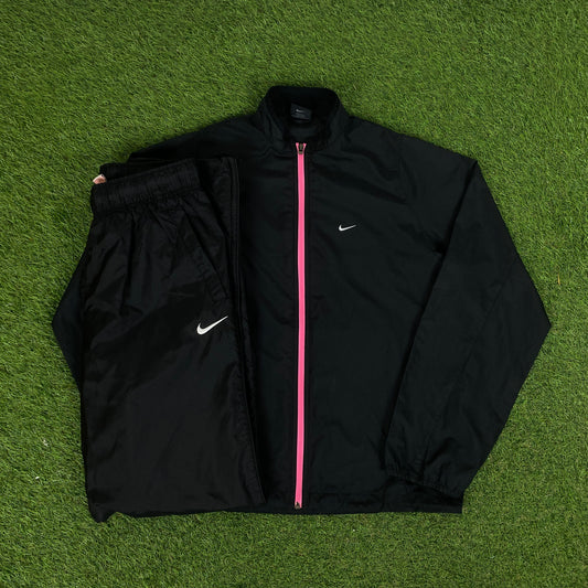 00s Nike Piping Windbreaker Jacket + Joggers Set Black Small
