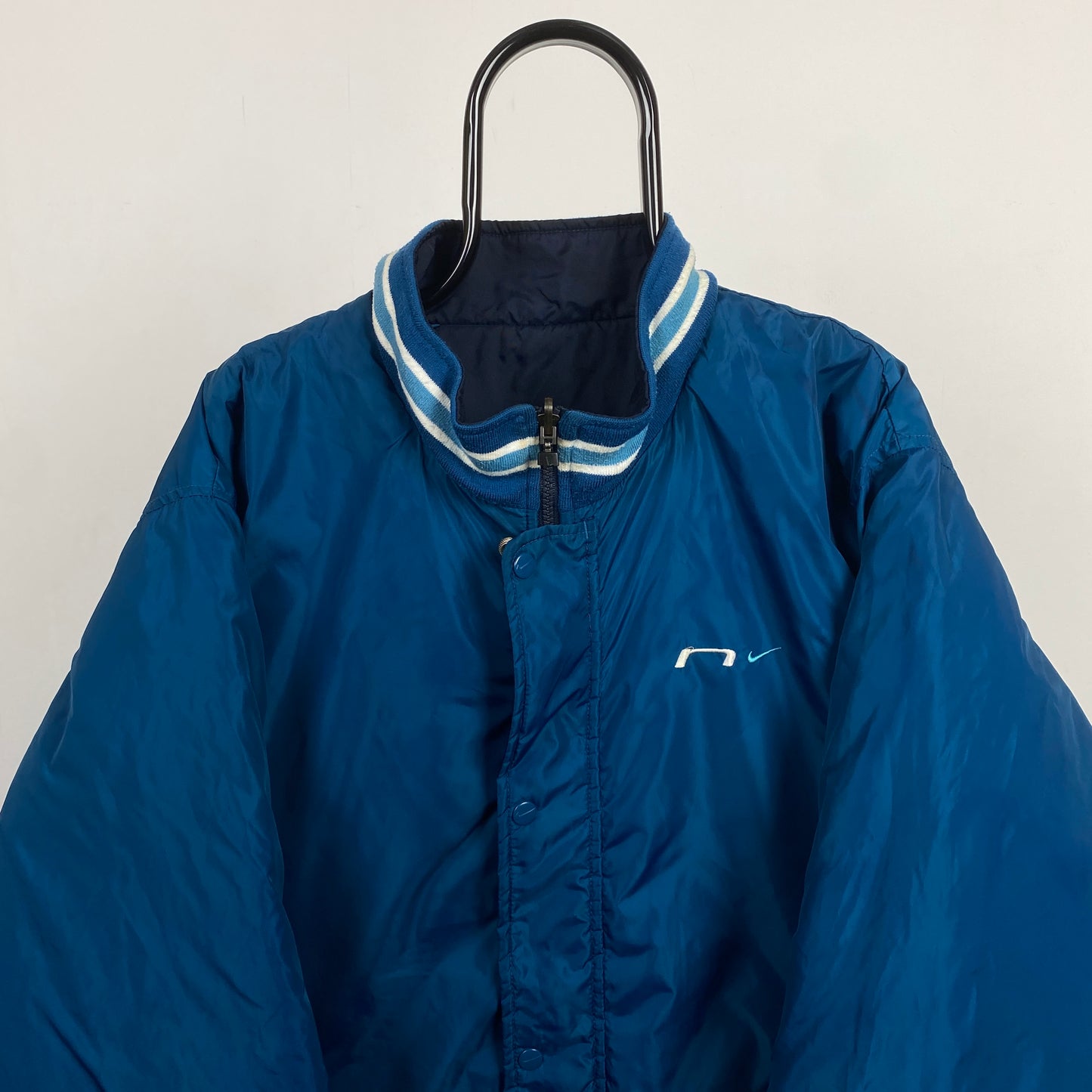 90s Nike Reversible Puffer Coat Jacket Blue XL