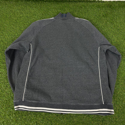 00s Nike Cotton Tracksuit Jacket + Joggers Set Grey Large