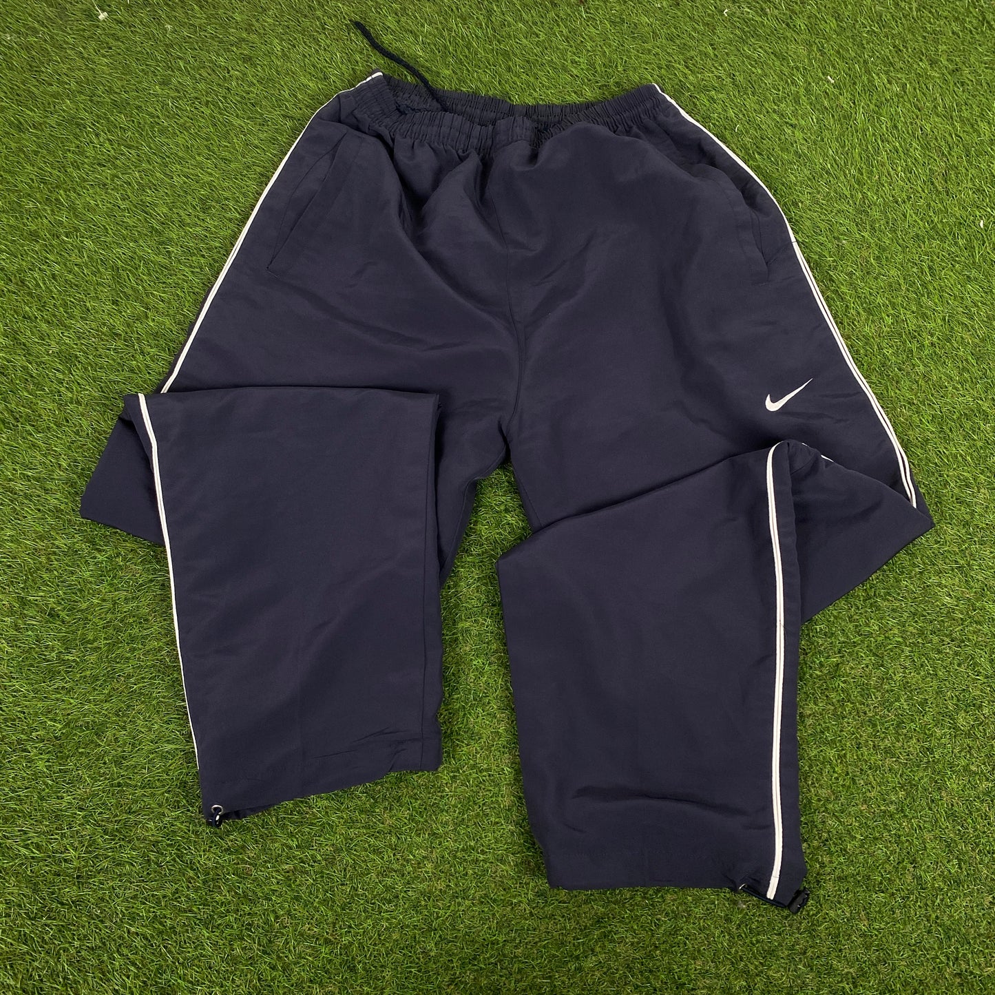 00s Nike Piping Windbreaker Tracksuit Set Jacket + Joggers Blue XL