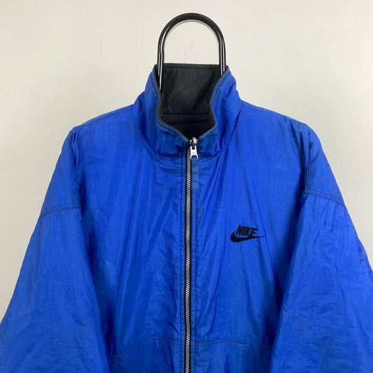 90s Nike Reversible Coat Puffer Jacket Blue Black Medium