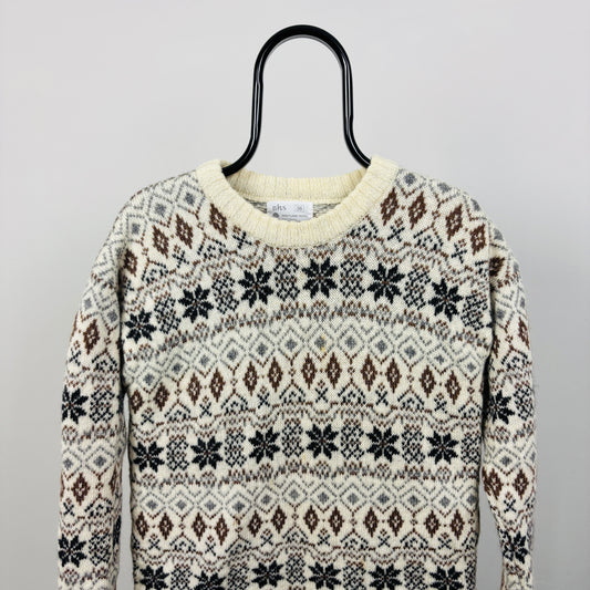90s BHS Wool Knit Sweatshirt Brown Large