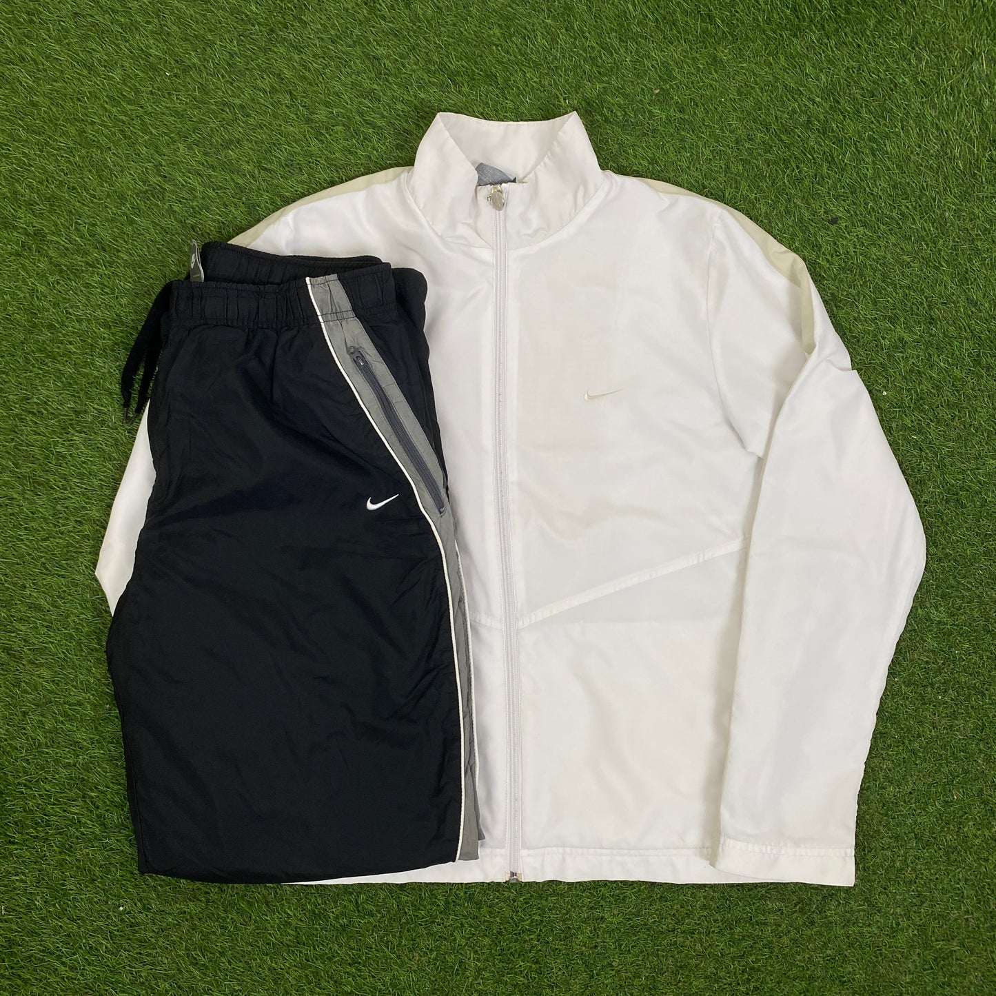 00s Nike Piping Tracksuit Jacket + Joggers Set White Large