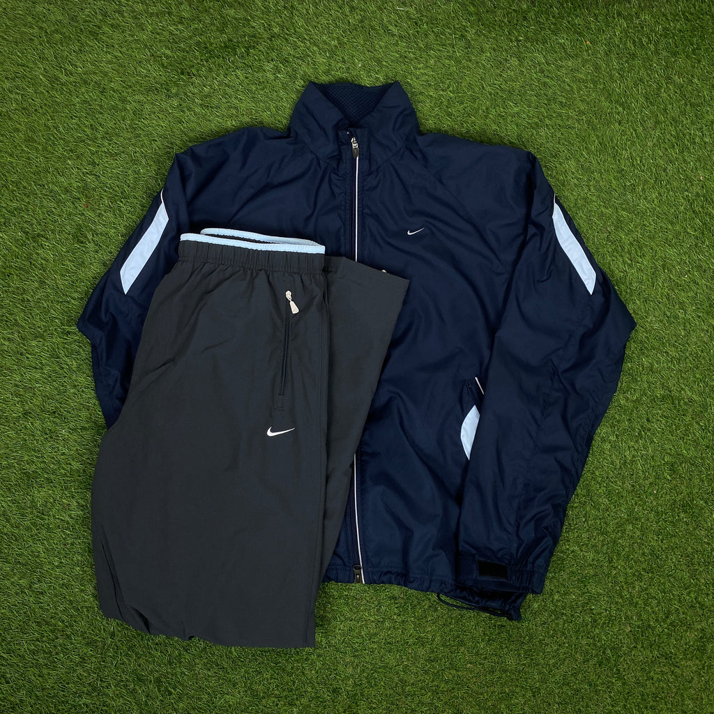 00s Nike Clima-Fit Piping Tracksuit Set Jacket + Joggers Blue XL