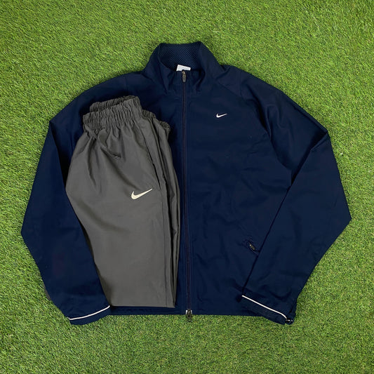 00s Nike Piping Windbreaker Jacket + Joggers Set Blue Medium