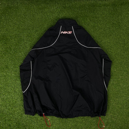 00s Nike Piping Windbreaker Tracksuit Set Jacket + Joggers Black XL