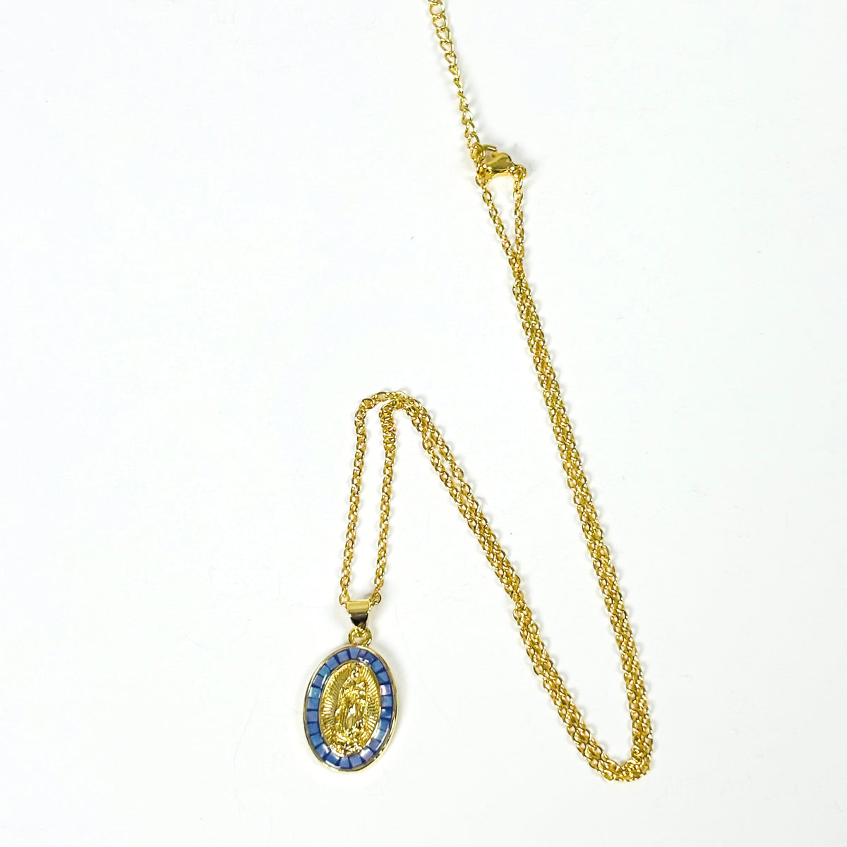 Jesus Gemstone Necklace Gold Blue