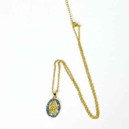 Jesus Gemstone Necklace Gold Blue