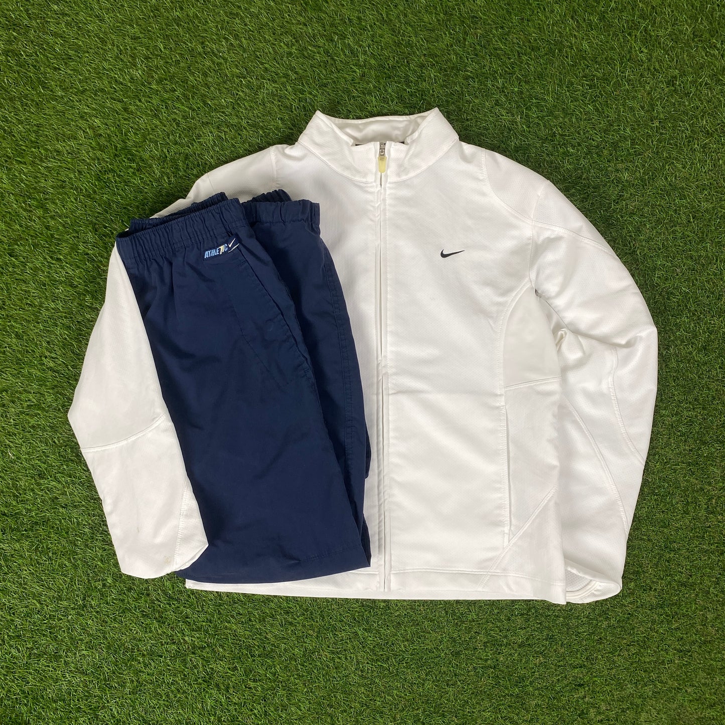 90s Nike Sphere Dry Windbreaker Jacket + Joggers Set White Womens Medium