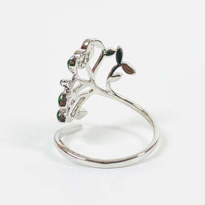 Retro Adjustable Emerald Tree Ring Silver