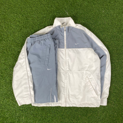 00s Nike Piping Windbreaker Jacket + Joggers Set White Medium
