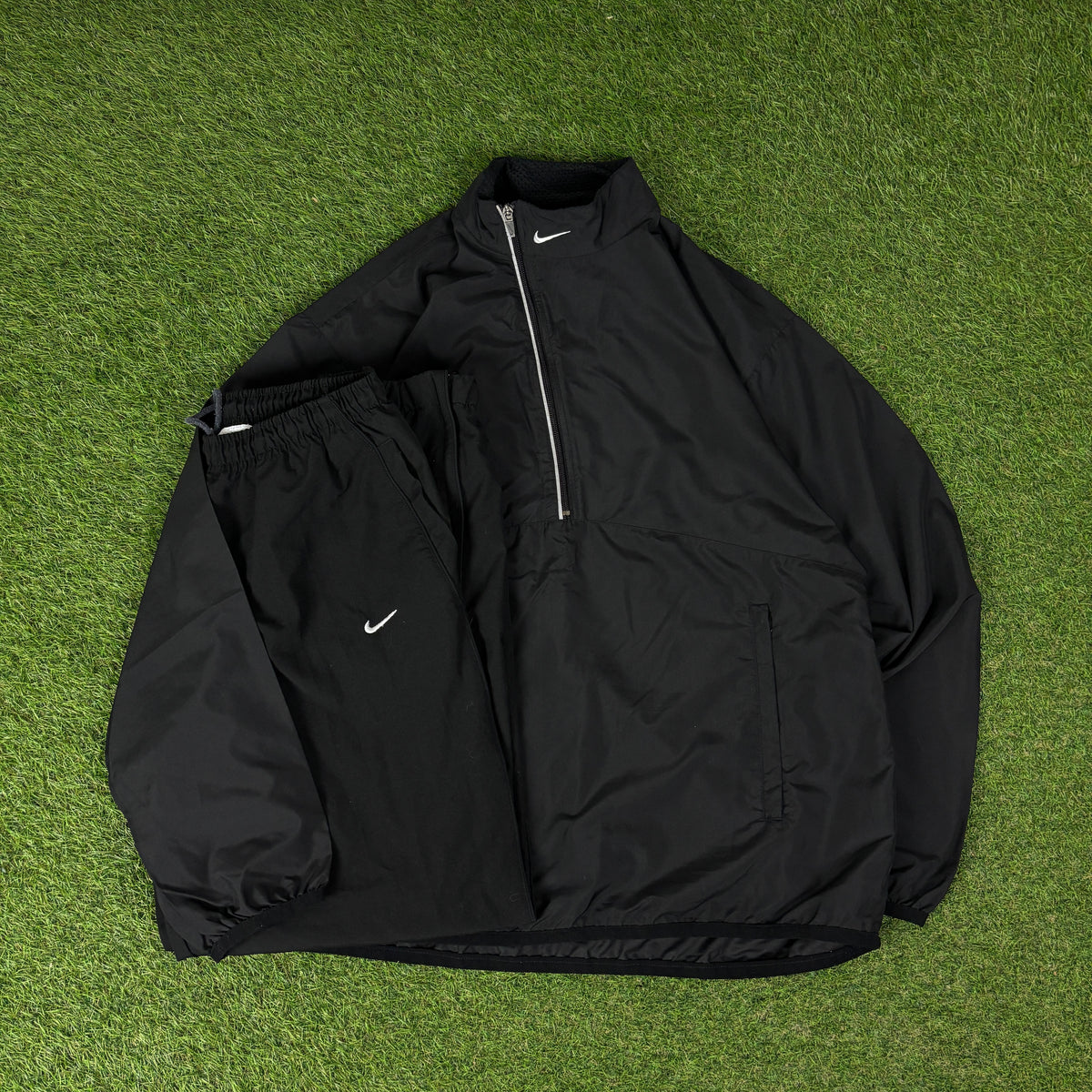 00s Nike Piping Tracksuit Jacket + Joggers Set Black Large