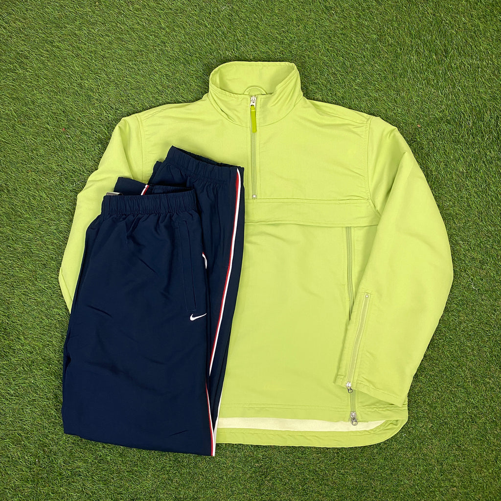 00s Nike Piping Windbreaker Jacket + Joggers Set Green Medium