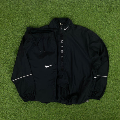 90s Nike Piping Windbreaker Jacket + Joggers Set Black Medium