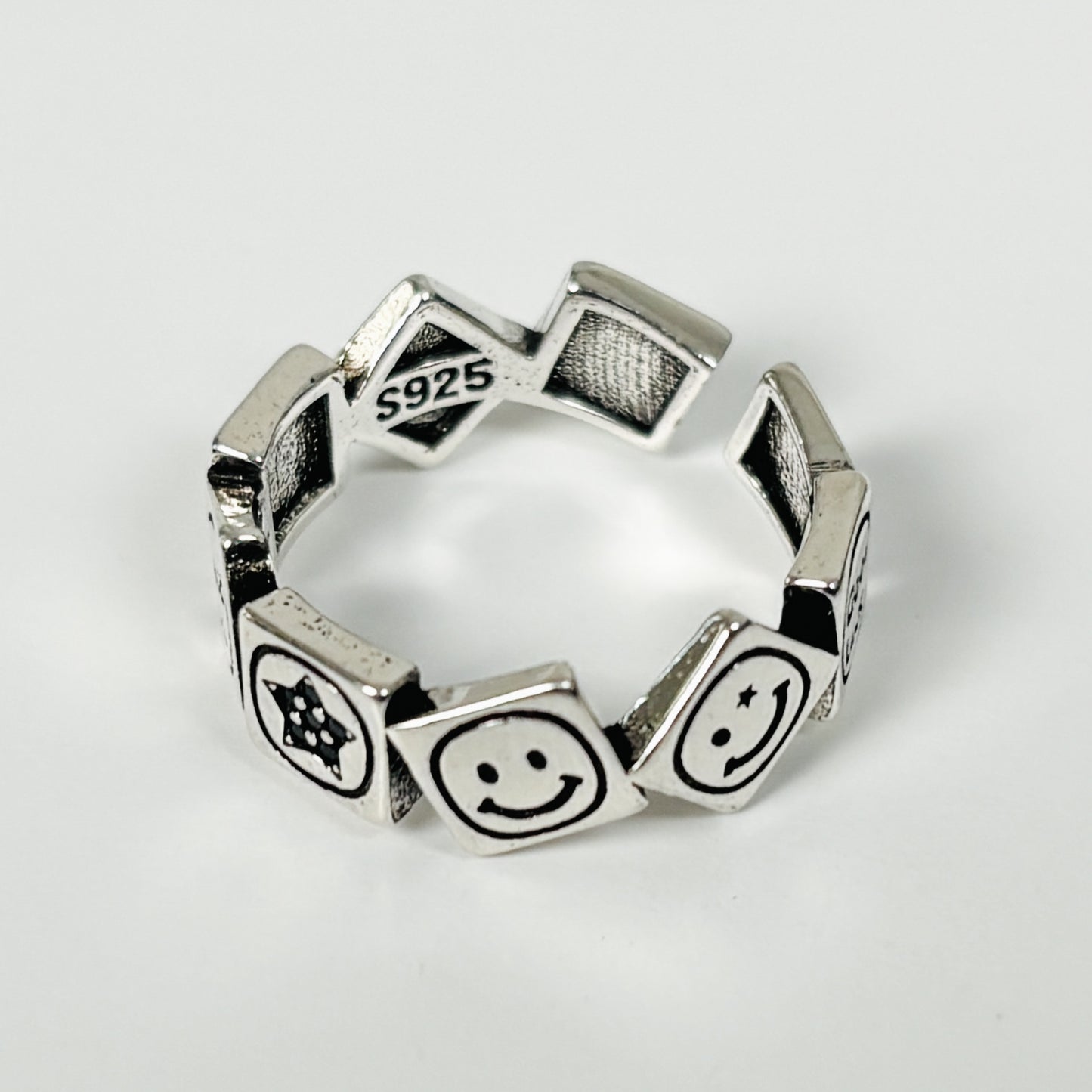 Adjustable Smiley Face Ring Vintage Silver