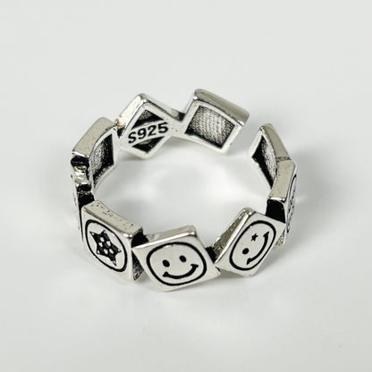 Adjustable Smiley Face Ring Vintage Silver