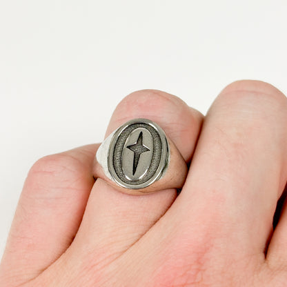 Celestial Star Signet Ring Silver Adjustable