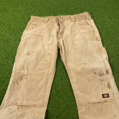 00s Dickies Double Knee Workwear Trousers Joggers Brown XL