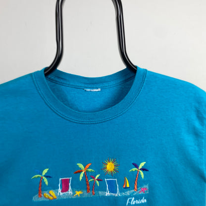 Retro 90s Florida Holiday T-Shirt Blue Small