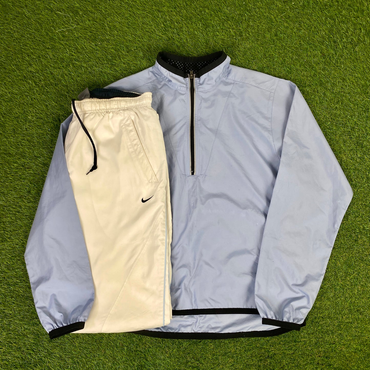 00s Nike Piping Windbreaker Jacket + Joggers Set Blue Medium