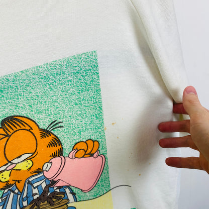 Retro 1990 Garfield Sweatshirt Brown White Medium