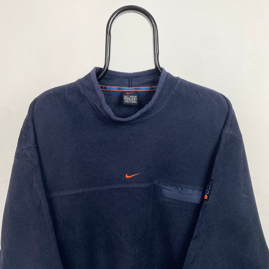 90s Nike Centre Swoosh Fleece Sweatshirt Blue Large